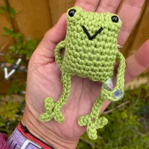 Handmade Crochet Frog Window Hanging, Cute Frog Amigurumi with Suction Cups, Car Decor Gift