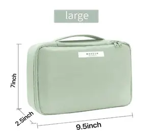 Travel Makeup Bag Large Capacity Portable Cosmetic Organizer for Women Men Soft Waterproof Nylon with Cotton Lining 9.5x2.5x7in