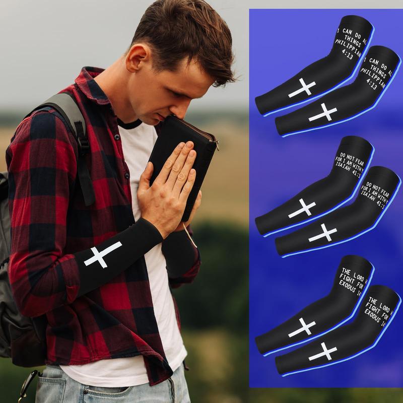 6 Pairs Easter Faith Cross Arm Sleeve Christian Cooling Arm Sleeves Bible Verses Arm Sleeves for Men Women Football Basketball Baseball Running Cycling Summer Outdoor Activities Protection Arms Easte Basket Stuffer 6 Pairs Easter Faith Cross Arm Sleeve Christian Cooling Arm Sleeves Bible Verses Arm Sleeves for Men Women Football Basketball Baseball Running Cycling Summer Outdoor Activities Protection Arms Easte Basket Stuffer