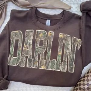 Retro Camo Western Sweatshirt, Darlin Retro Camo Country Distressed Cowboy Quote, Camouflage Sweatshirt , Western Concert Sweatshirt, Southern Sweatshirt