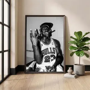 Michael Jordan Poster, Vintage Basketball Print, 90s Sports Wall Art, 3 Peat Cigar Print, Man Cave Decor Gift (NO FRAME)
