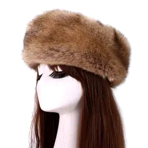 Winter Thick Fake Fur Circle Russian Hat Fluffy Headband Female Fur Headband Furry Headband Wide Headdress Ski Hat Accessories