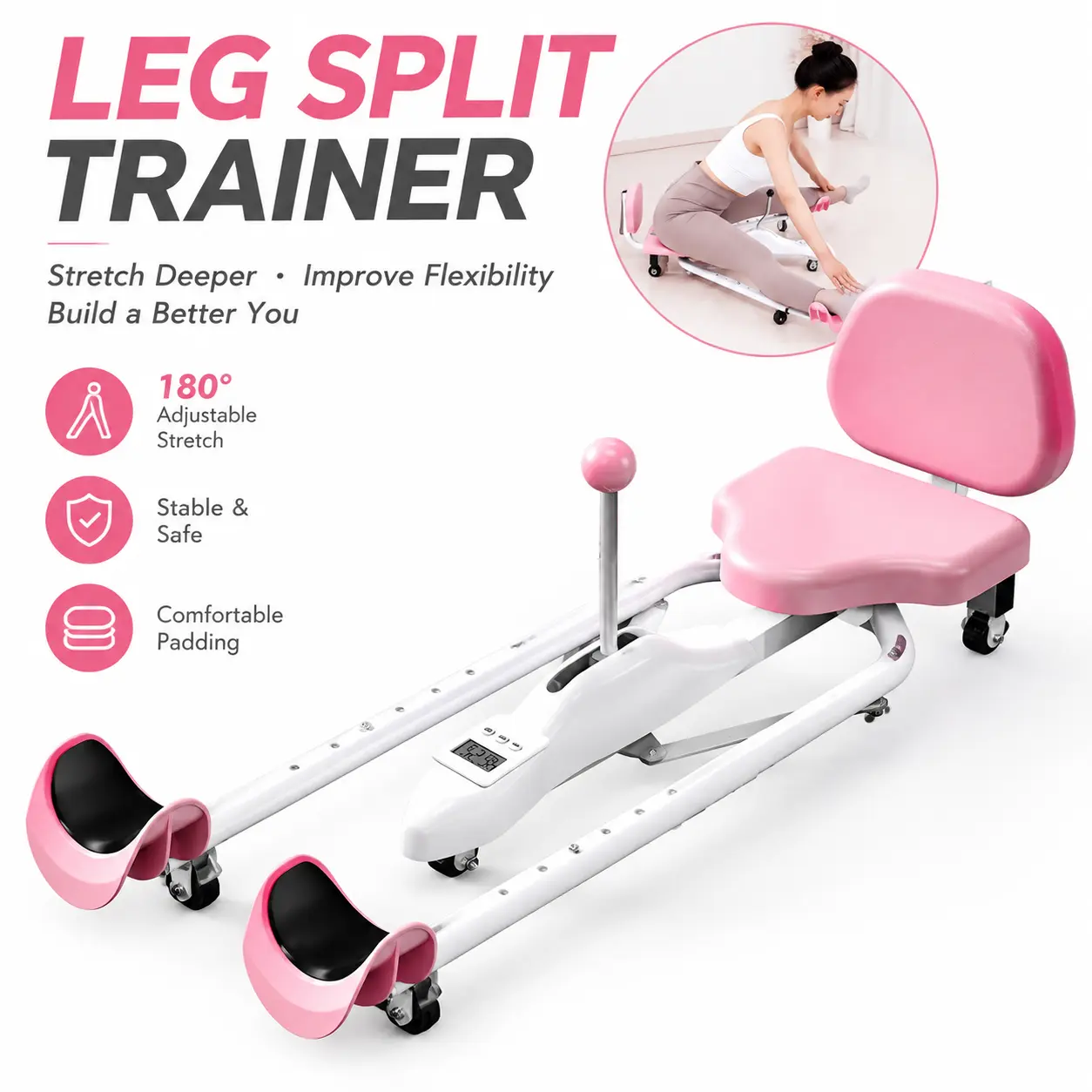 Leg Stretch Trainer, Home Split Stretching Machine for Improving Flexibility and Body Shaping, Adjustable Stretch Range with Comfort Padded Seat