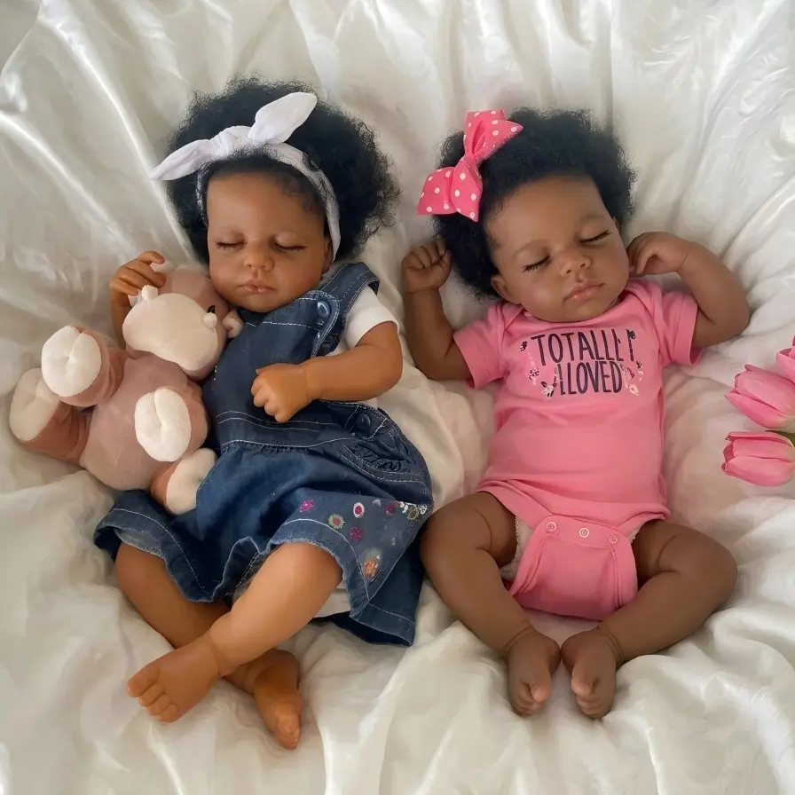 Reborn Baby Doll Black Girl 20Inch TWins Baby Dolls Loulou Realistic Lifelike African American Newborn Handmade Doll with Real Life Weighted Body and Accessories – Gift for Kids