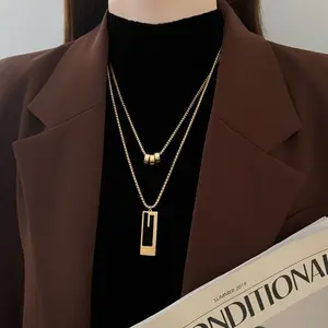 Women's Luxury Titanium Steel Double-Stacked Necklace - Wholesale High-End Double-Layer Chain, Versatile Fashion Accessory with Chain Detailing, Long Statement Piece, Statement Necklaces, Long Necklaces
