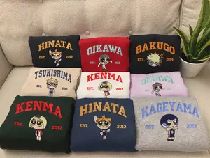 Anime Embroidered Sweatshirt, Haikyuu!! & My Hero Academia Sweater, Chibi Volleyball Hoodie, Custom Anime Character Crewneck, ESH4200-4204