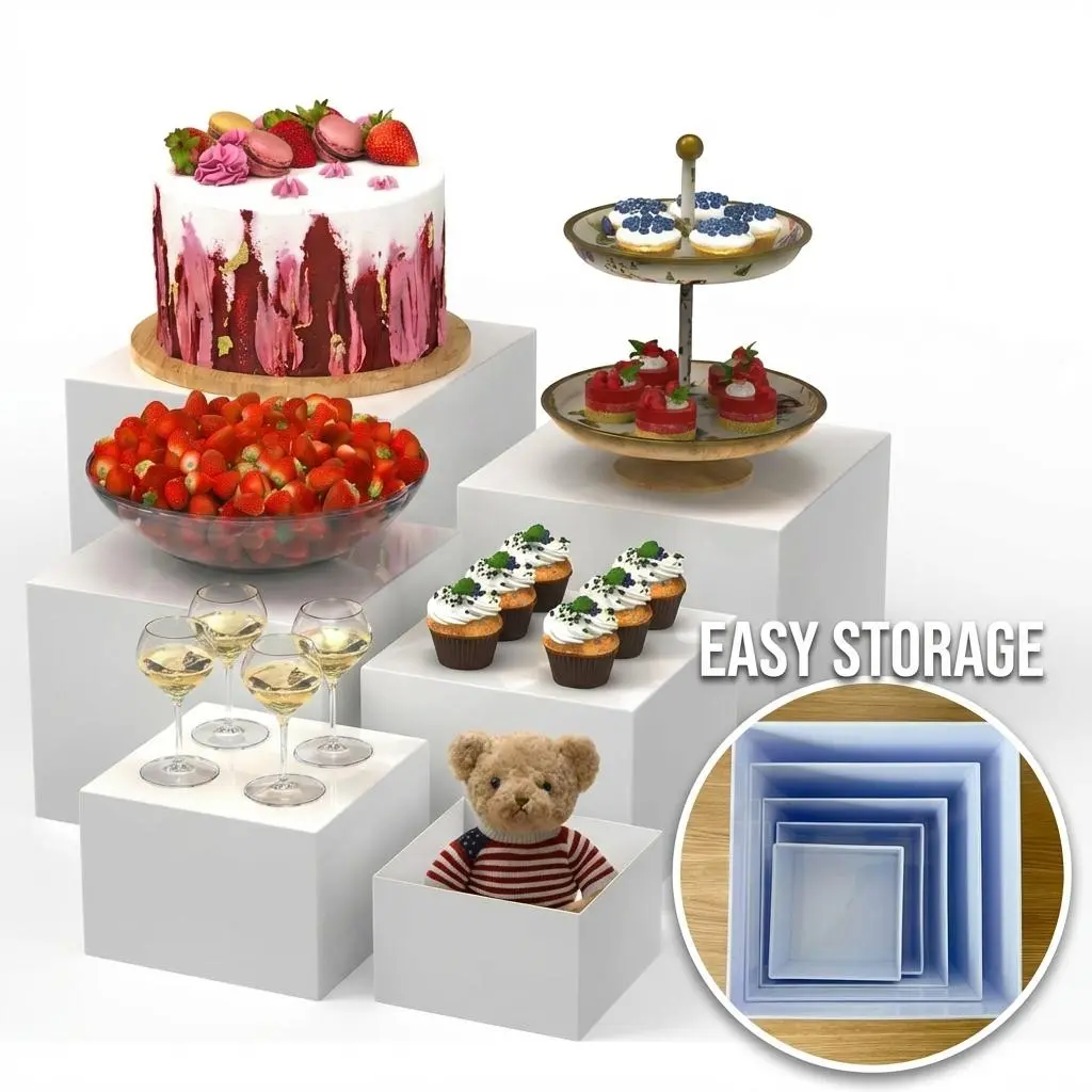 Acrylic 6-PCS Buffet Risers Set, Cake Decoration Supplies for Home, Festive & Party Use