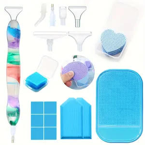 18pcs Diamond Painting Resin Pen Set with 6 Plastic Heads, DIY Tools Kit + Anti-Slip Pad + Storage Box, Heart-Shaped Eraser Cloth
