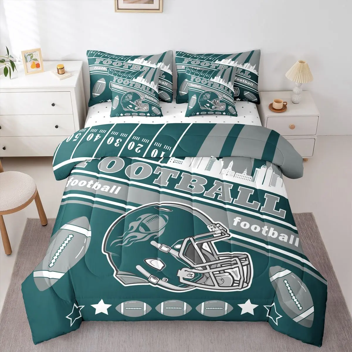 Feelyou 7-Piece Comforter Set - Football Bedding Design, Philadelphia Fan Bedding Bundle with Comforter, Sheets, Pillowcases, Cushion Cover, Ideal Fan Gift