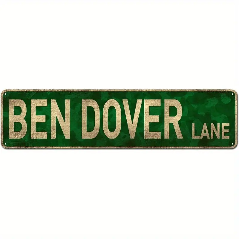 [Durable Build] Ben Dover Lane Retro Metal Tin Sign - Vintage Green & White Distressed Street Sign, 4x16 Inch, Wall-Mounted, Ideal for Home Decor & Novelty Gift, Rustic Wall Art |   Distressed Design |   Weathered Look, Metal Outdoor Decor