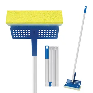 Durable Natural Cellulose Squeeze Sponge Mop, 9" Wide Head, 4-Piece Threaded Handle, Lightweight Plastic-Aluminium Construction, Home Cleaning Supply