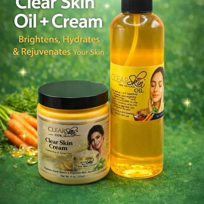 Clear Skin Combo Set – Brightening Oil & Face Cream with Vitamin A & E for Hydrating & Rejuvenating Skin