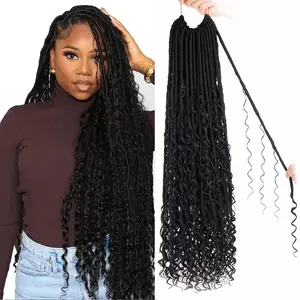 30 Inch Boho Faux Locs Crochet Hair 9 Packs Goddess Locs Boho Soft Locs Hair with Curly Ends Pre-looped Long Bohemian River Locs Crochet Hair for Women(30Inch, 1B#)