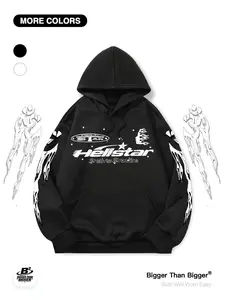 Hell Star Pattern Street Style Loose Zip Hoodie, Unisex Casual Long Sleeve Sweatshirt, Sporty Warm Version, Casual Hooded Sweatshirt, Men and Women