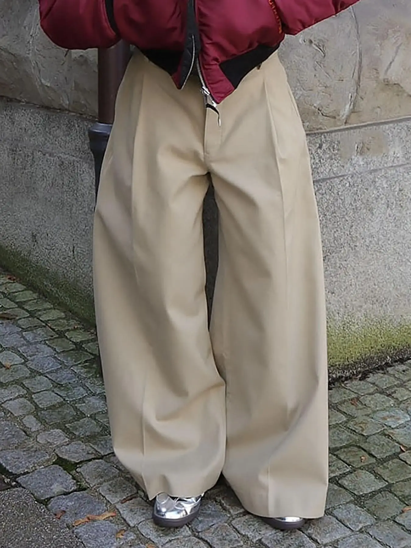 Men's Solid Wide-leg Cargo Pants, Loose Casual Streetwear Button Pocket Trousers for All Season, Fashion Men's Bottoms for Daily Wear