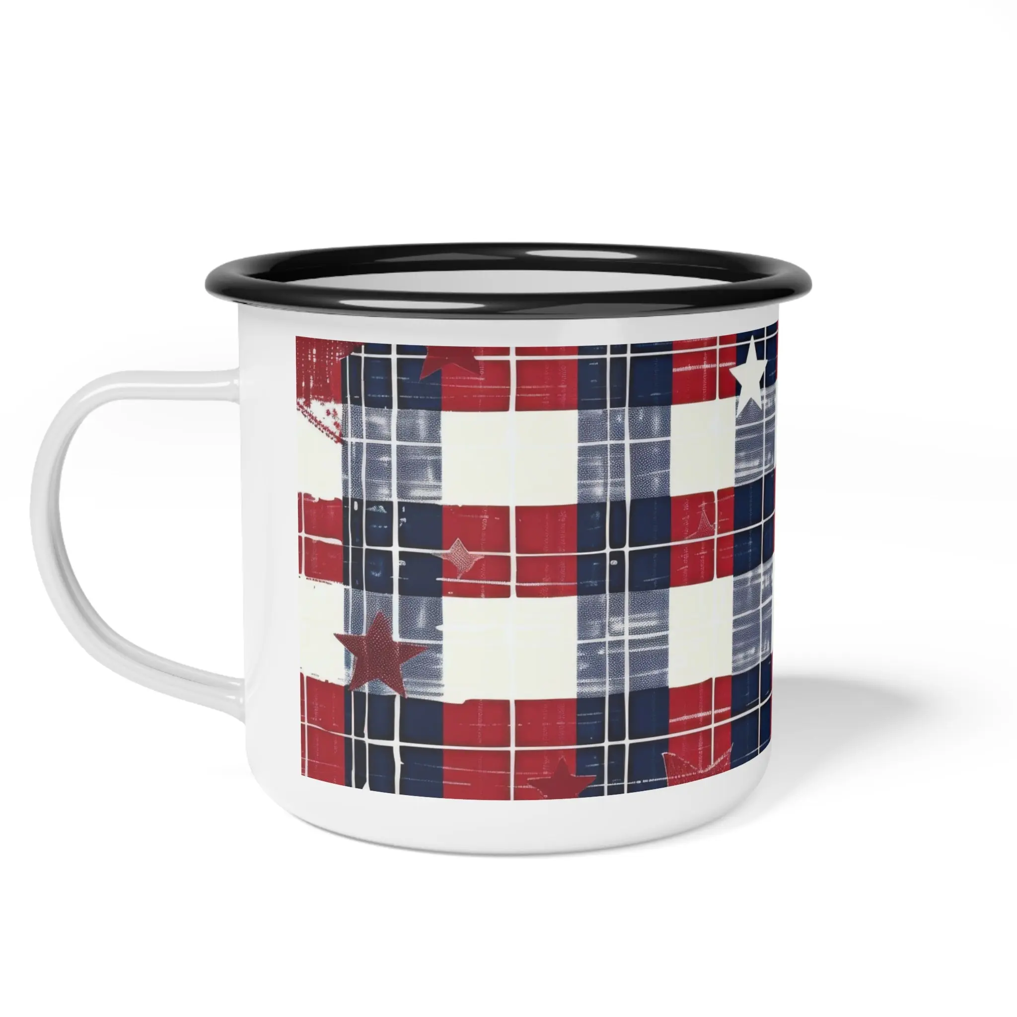 Patriotic Plaid Enamel Camping Mug  12oz