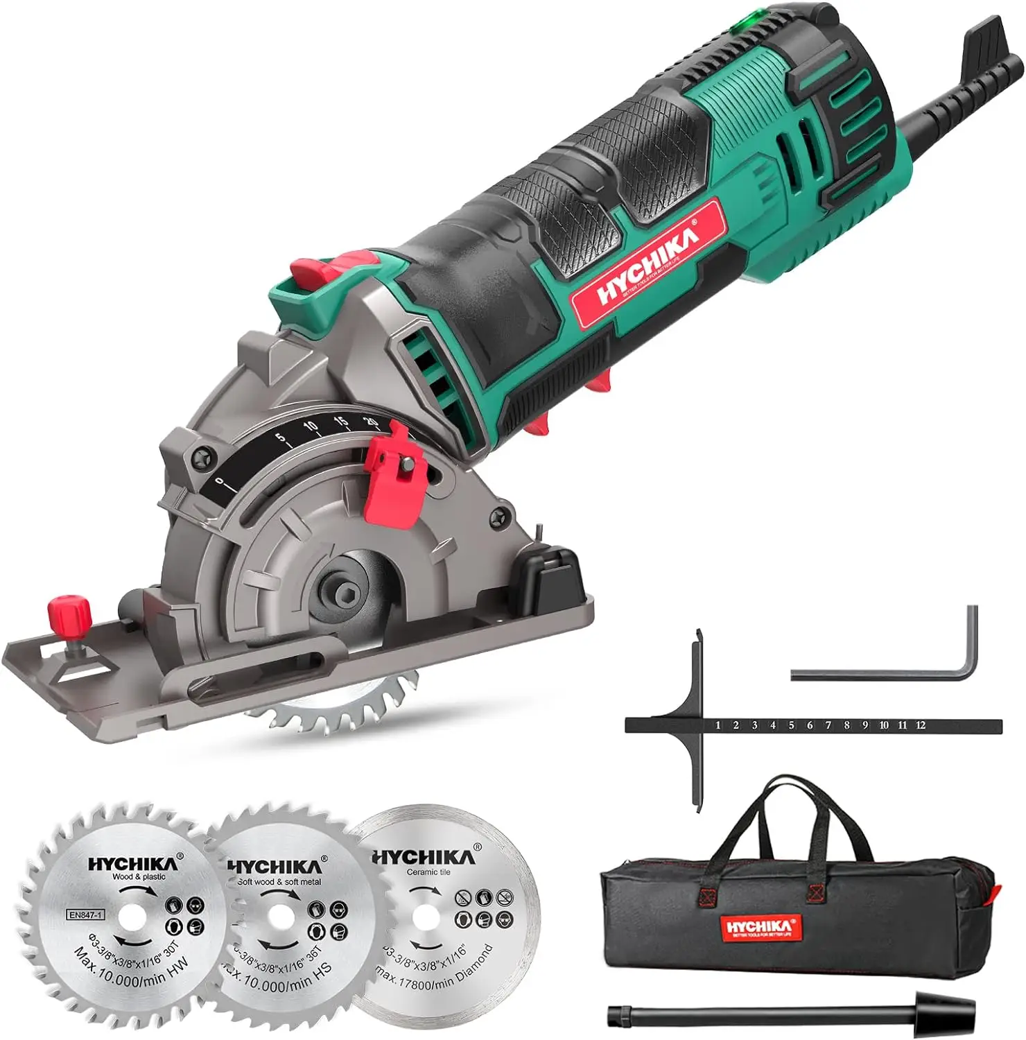 Mini Circular Saw, with 3 Saw Blades, 4A Pure Copper Motor, Scale Ruler, 3-3/8”4500RPM Ideal for Wood, Soft Metal, Tile and Plastic Cuts electric saw