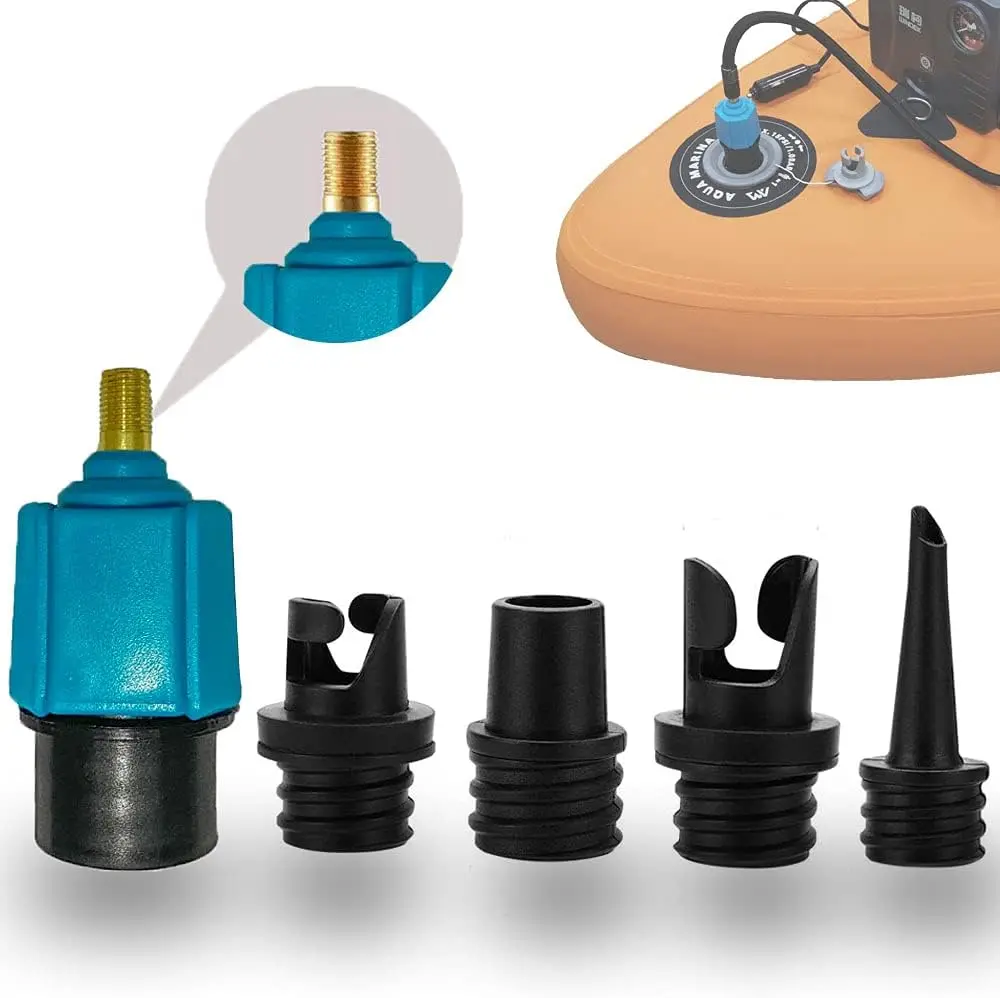 Sports Paddle Board Pump Adapter, Compressor Air Valve Converter, Air Pump Adapter with 4 Air Valve Nozzles for Inflatable Boat, Stand Up Paddle Board - for Use Only with 7mm Bore Air Hose Ports