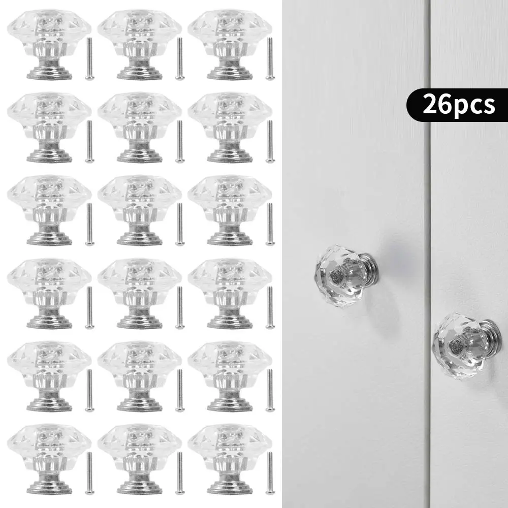 26 Pcs Clear Crystal Drawer Knobs Set,24mm Diamond-Shaped Acrylic Cabinet Knobs Pulls for Kitchen Dresser Drawer and Cupboard,Halloween Christmas Party Fathersdaygift,Hand Tools Kits
