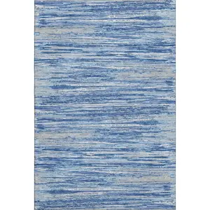 HomeRoots 671204 10x14 ft. Blue, Ivory & Gray Strip Area Rug - Transitional, Machine-Washable, UV-Protected, Machine-Made Rectangle Area Rug for Home Use, Machine-Washable Area Rugs, Strip Area Rugs
