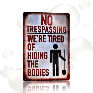 [Easy Hanging Home Decoration] "No Trespassing" humorous metal signage - Vintage country style wall art for home, bar, man cave| Pre-drilled easy hanging decoration, 8 "x12"