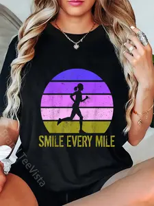 100% cotton Women Running Marathon Funny Runner Smile Every Mile T-Shirt women graphic shirts