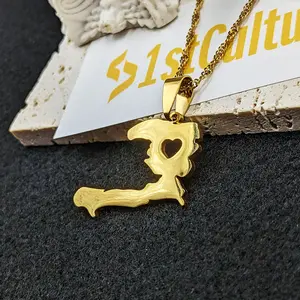 18k Gold Plated Heart Haiti Map Necklace - Pendant Jewelry Charm Pendent