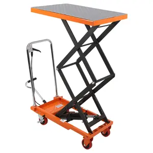 Manual Hydraulic Double Scissor Lift Table with 330Lbs Capacity, Industrial Mobile Lift Cart with 4 Wheels, Anti-Slip Work Platform, Adjustable Maximum Height, Orange for Material Handling