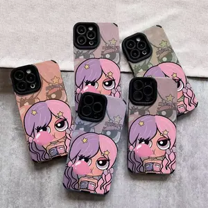 Cute Cartoon ERPUFF Character Phone Case - Multiple Colors & Specs, Stylish Durable Protective Cover, Whimsical Split - Colored Hairstyle & Bubble Gum Details, Perfect for Daily Use & Trendy Looks