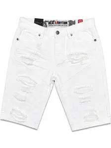 DP257 White | Beat & Rhythm White Blowout Ripped Denim Shorts