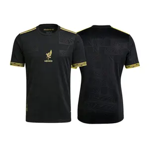 2025 Mexico National Team Home Black and Gold Short Sleeve Soccer Jersey Fans Version
