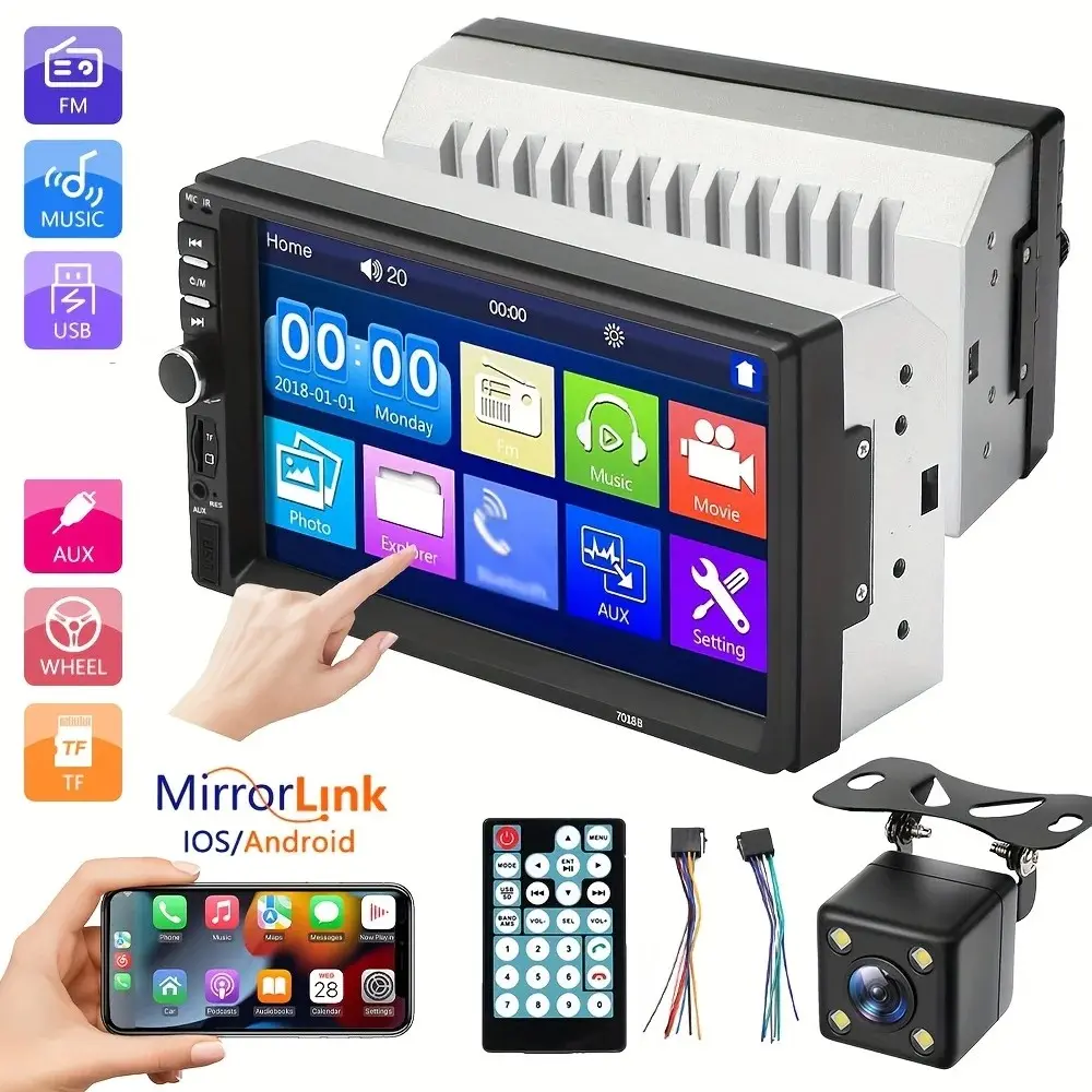Dual-Head 7-Inch Car Mp5 Player, HD Touchscreen, Supports Mirror Link, Bluetooth-compatible, Fm Radio, Digital Broadcast, Compatible with Backup Camera