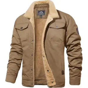 Men's Winter Jacket Lined Sherpa Jacket Warm Trucker Coat Multi Pocket