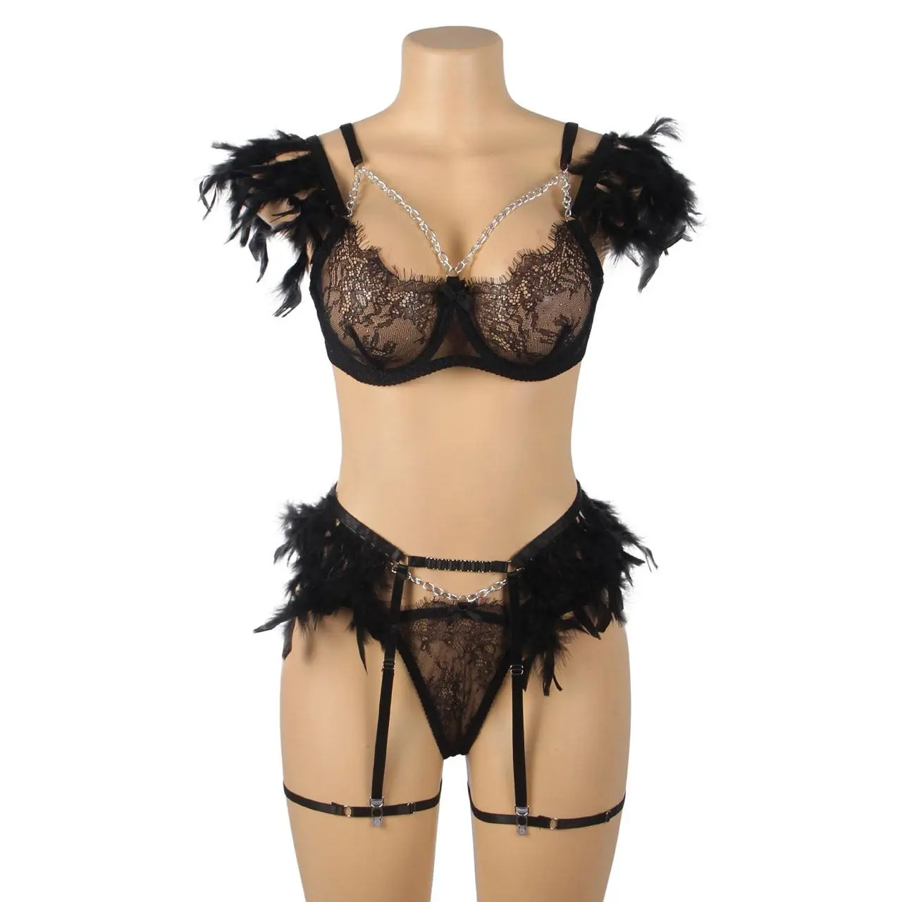 Feather and Chain Bra Set