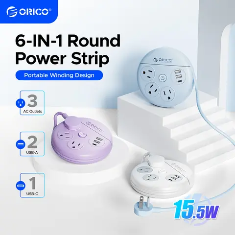 ORICO Travel Power Strip Accessories - 4FT Wrapped Extension Cord with 3 Outlets, 3 USB Ports for Cruise Ship, Beach Vacations (White)