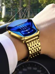 Men's Luxury Quartz Watch, Stainless Steel Band, Blue Dial, Waterproof, Casual Style, Perfect Gift for Father or Male Friend, Waterproof Wristwatch
