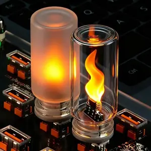 USB LED Flame Type Night Light Frosted Clear Glass Flickering Candle Decorative Touch Control Mood Lighting for Car Home Lamp