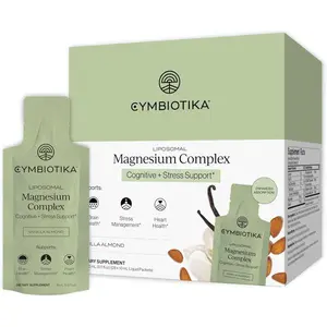 Cymbiotika Liposomal Magnesium Complex, 3-in-1 Formula for Relaxation, Sleep & Heart Health, Vanilla Almond, 10 mL Pouches (28 Count)