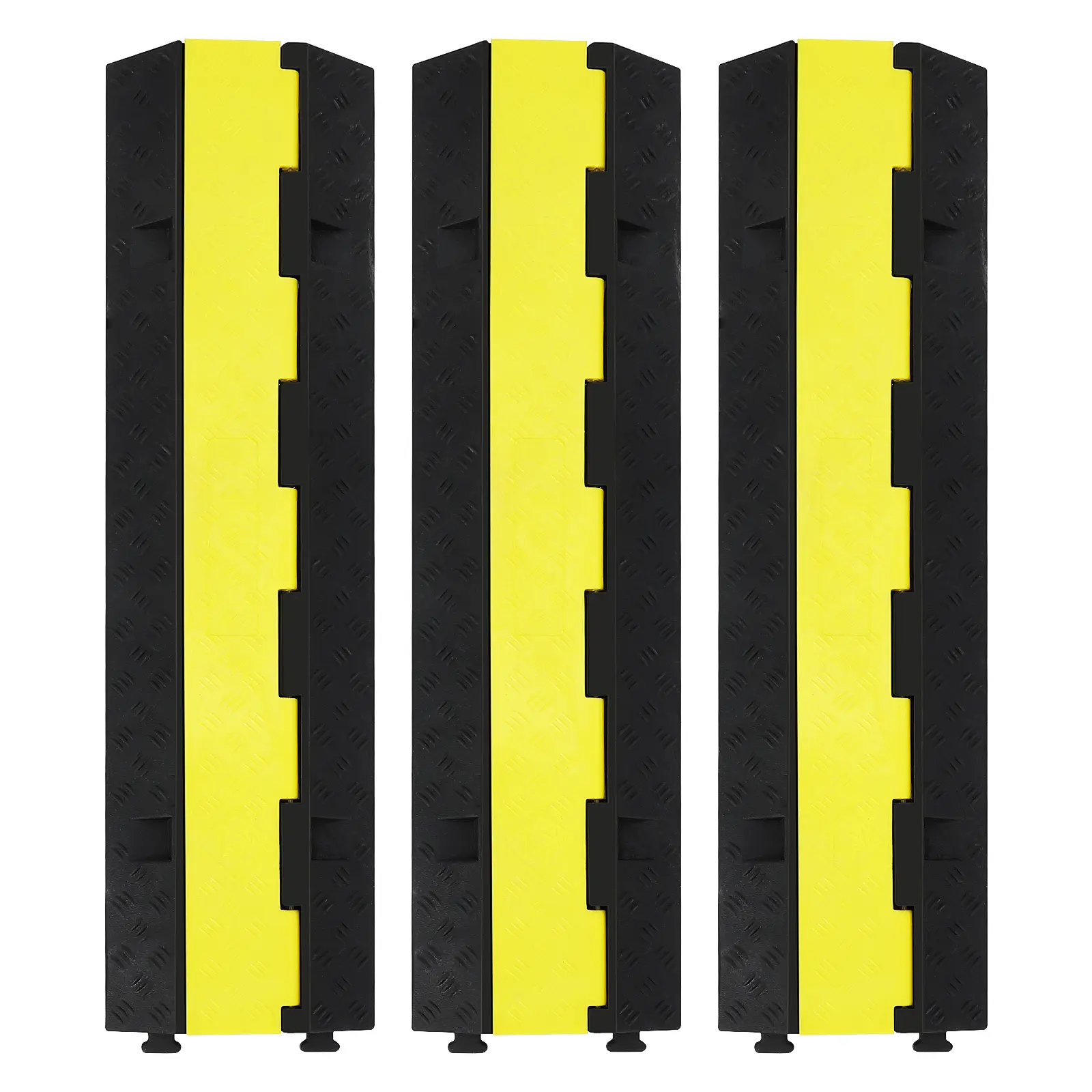 Heavy Duty 2-Channel Rubber Cable Protector Ramp - 3 Pack - 11,000 lbs Axle Capacity - Driveway Floor Wire Cord Cover, Anti-Slip Current Speed Bump, Waterproof Outdoor Cable Management Heavy Duty 2-Channel Rubber Cable Protector Ramp