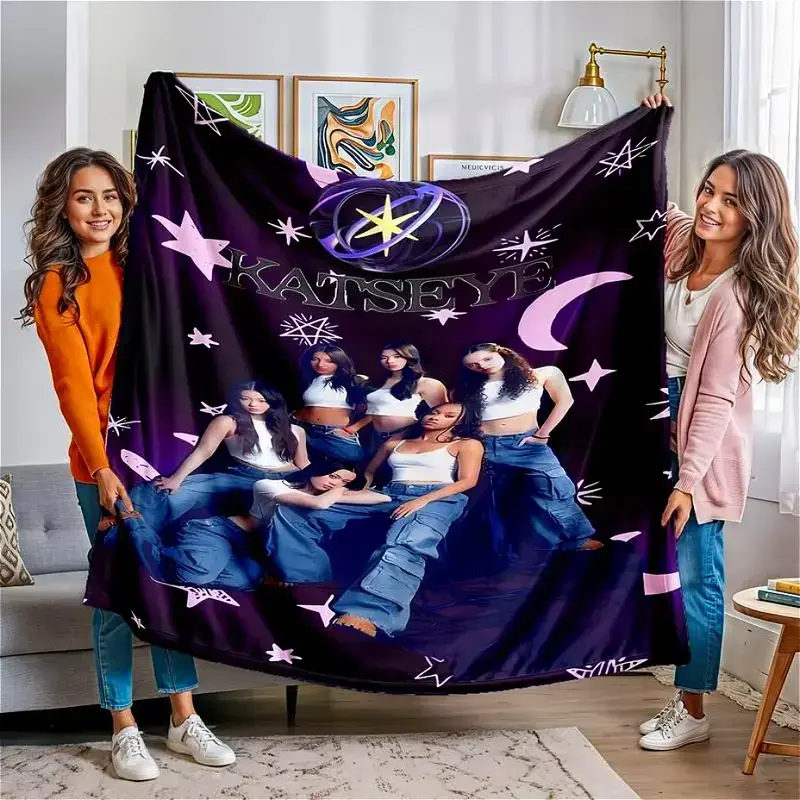 Katseye Ultra Soft Flannel Blanket Premium Flannel Material Creative Design Warm Cozy Throw for Fans Friends Bed Sofa Office Dorm Camping Travel Mother's Day Birthday Christmas Gift Air Conditioning Summer Lightweight Couch Merch Room Decor