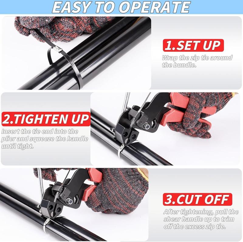 500 count Metal Zip Ties  Kit,  Black 12 Inch Heavy Duty Metal Zip Ties, Multi-Purpose Self-Locking  Tie Tool Set for  Farms  Fences Pipe Bundling