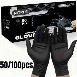 50/100pcs Black PVC Disposable Gloves  Thickened Latex-Free Kitchen Cleaning Gloves Multipurpose Powder-Free Hand Protection Reliable for Dishwashing & Home Maintenance