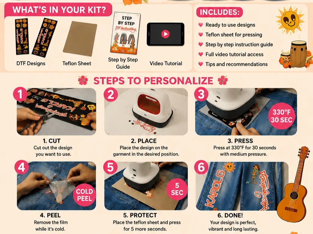 Tropical Coquette DTF Heat Transfer Set for Jeans