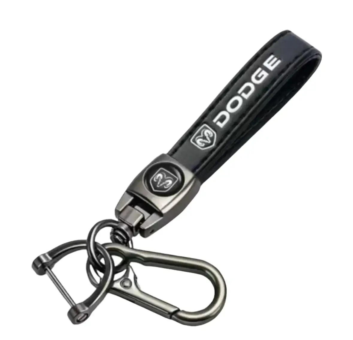 Genuine Leather 360° Rotating Car Keychain, Auto Accessory for Dodge Charger, Challenger, Durango, Black Keychains for Men and Women