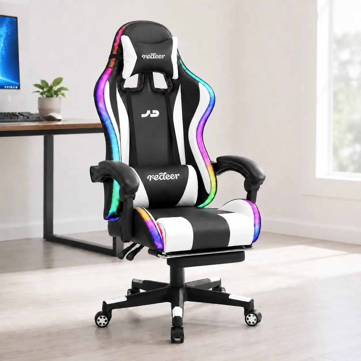 Redeer Ergonomic RGB Racing Gaming , High Back Reclining Swivel Computer  with Footrest, Lumbar and Head Pillows chair all-terrain