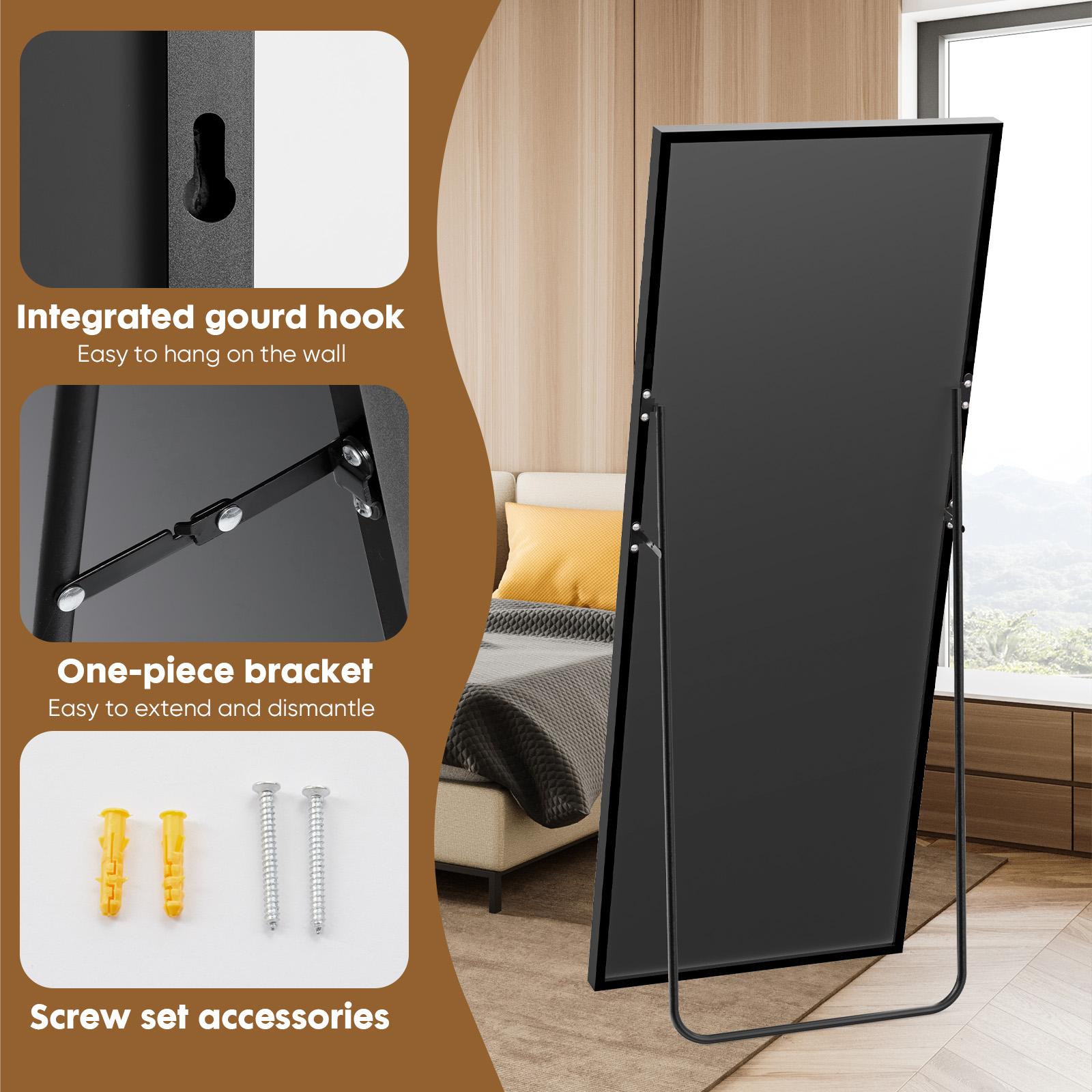 Arched/Right Angle 71"x26"/64"x21"/59"x16"Full Length Mirror Full Body Floor Gold Mirror Standing Hanging or Leaning Wall,Arch Wall Mirror with Stand Aluminum Alloy Thin Frame for Bedroom Cloakroom,Black Full-Length Mirror with Explosion-Proof HD Glass