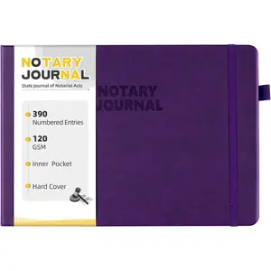 Notary Journal Log Book, Notary Book with 390 Record Entries, 10"X7" Notary Log Books Notarial Public Journal for Notarial Acts, Hardcover, 120gsm Thick Numbered Pages, Purple