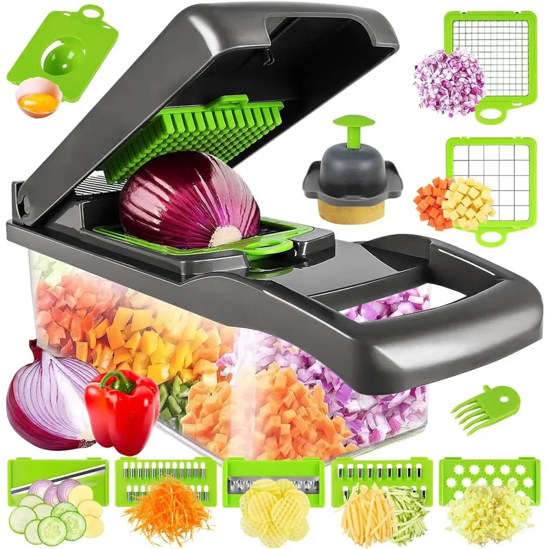Vegetable Chopper, Pro Food Chopper, 14 in 1 Veggie Chopper,Onion Chopper, Mandoline Slicer, Kitchen Vegetable Slicer-Dicer Cutter, Vegetable Chopper With Container, salad-Garlic chopper Cookware Sets Stock Up Value Pack TikTokShopBlackFriday Christmas