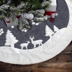 Christmas Tree Skirt,  Rustic White Xmas Tree Skirt,Snowy Christmas Trees Mat Decorations Indoors, and Snowflake  (36 inches, Two Deers)