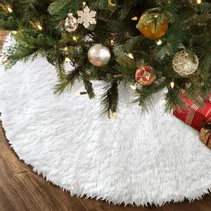 48 Inches White Faux Fur Christmas Tree Skirt for Winter Holiday Home Christmas Party Decorations Ornaments